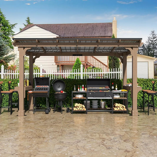 6’x13’ BBQ Grill Gazebo with Galvanized Steel Roof