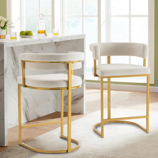 Velvet Bar Stools w/ Barrel Backrest (Set of 2)