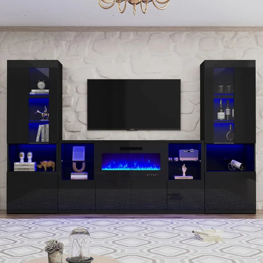 LED TV Entertainment Center w/Bookcase Storage