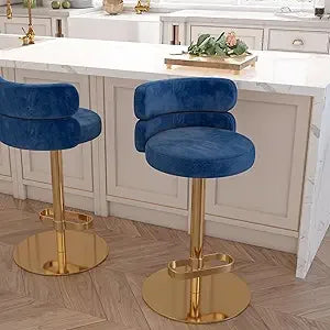 Adjustable Height Velvet Swivel Kitchen Counter Bar Stools