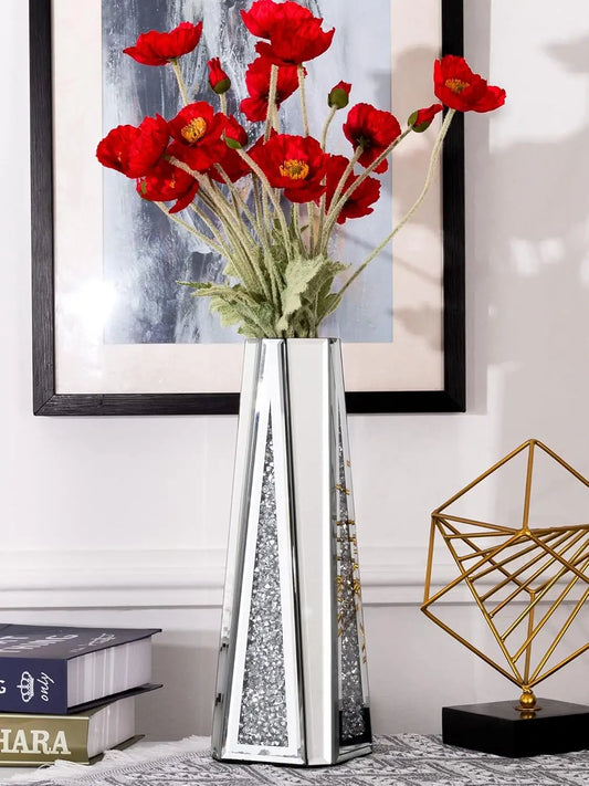 Luxury Crushed Diamond Mirrored Flower Vase