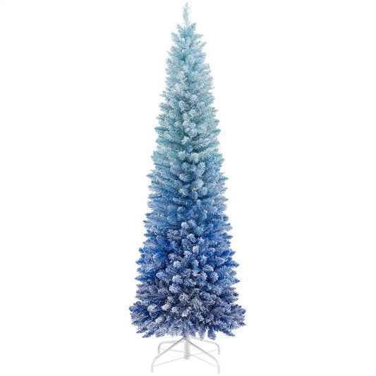 6ft. Blue Gradient Snow Flocked Artificial Christmas Tree w/435 Lush Branch Tips