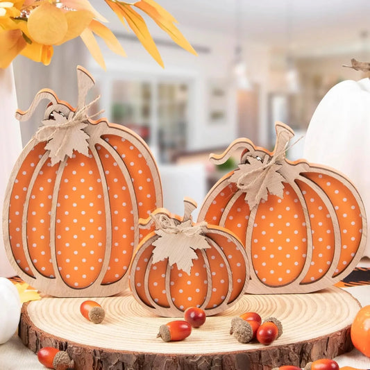 3 Pack of 2D Wooden Pumpkin Decoration