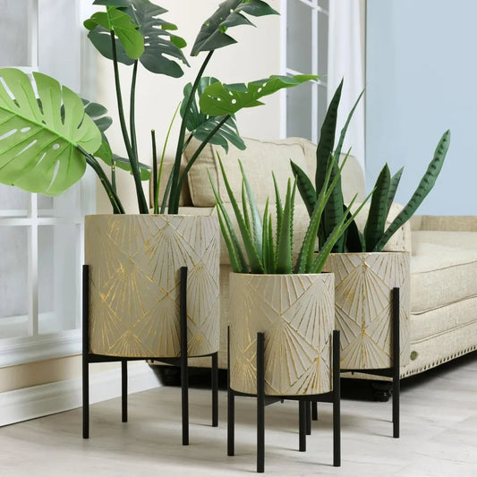 Floor Plants Pots with Stands (Set of 3)