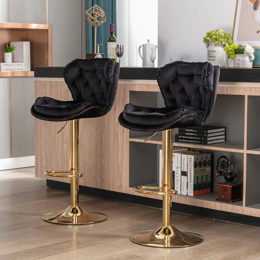 Height Adjustable Swivel Bar Stools w/Chrome Footrest Base (Set of 2)