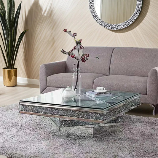 Diamond Shape Coffee Table With Crushed Diamonds Inlay