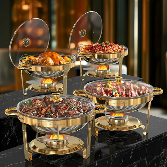 2 or 4 5QT Round Stainless Steel Chafing Warmer Set