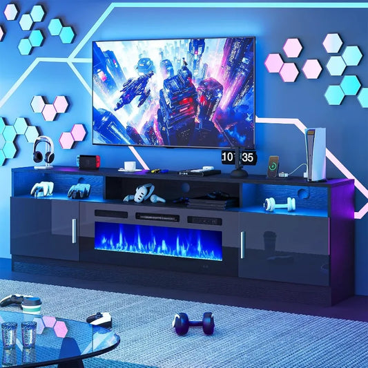70" Fireplace Entertainment Center with Storage Cabinets