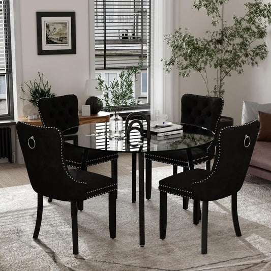 Elegant Circular Glass Top Dining Set for 4