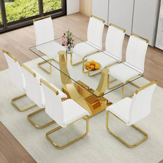 71” Tempered Glass Dining Table Set with 8 Chairs
