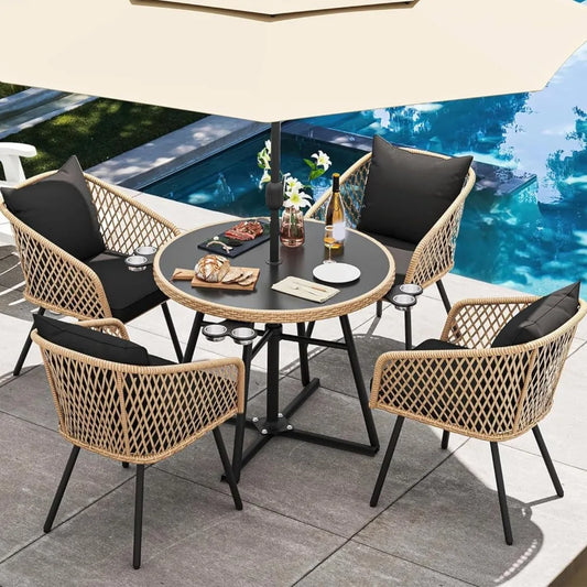 5-Piece Outdoor Dining Set w/Umbrella Hole