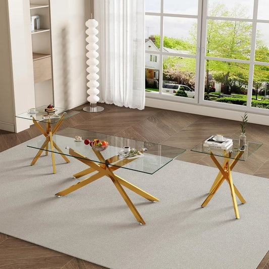 Glass Coffee Table & 2 End Tables Living Room Set