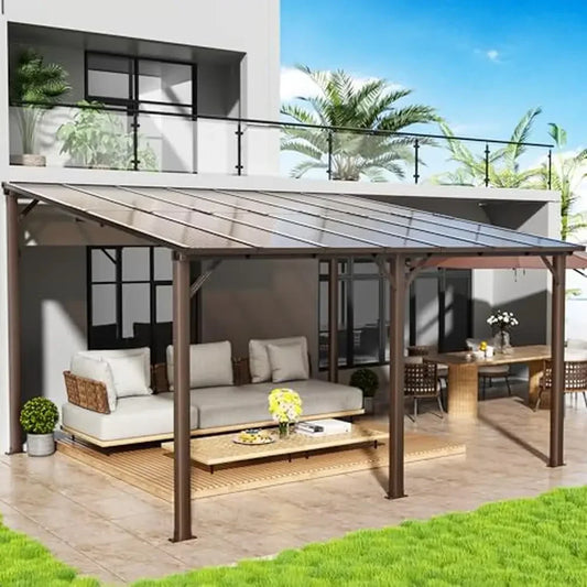 10x14ft. Outdoor  Aluminum Frame Wall Mounted Rainproof Wind Resistant Gazebo