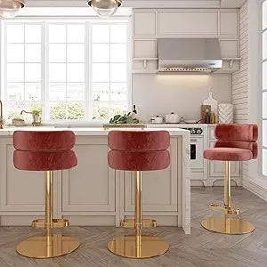 Adjustable Height Velvet Swivel Kitchen Counter Bar Stools