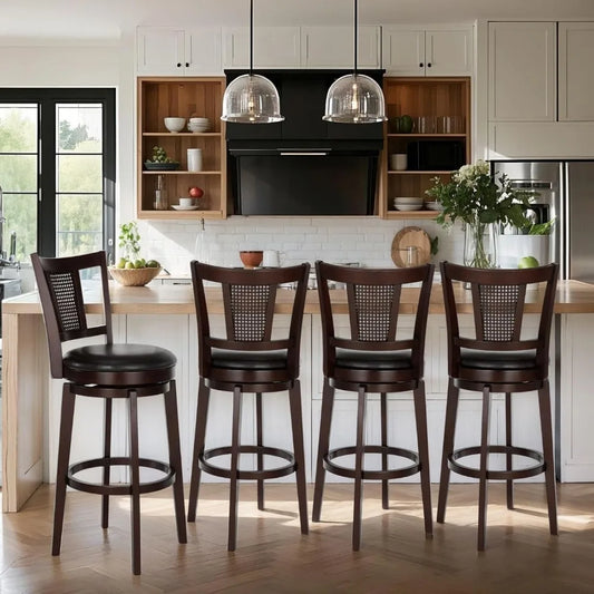 360-Degree Swivel Stools w/Faux Leather Padded Seat (Set of 4)