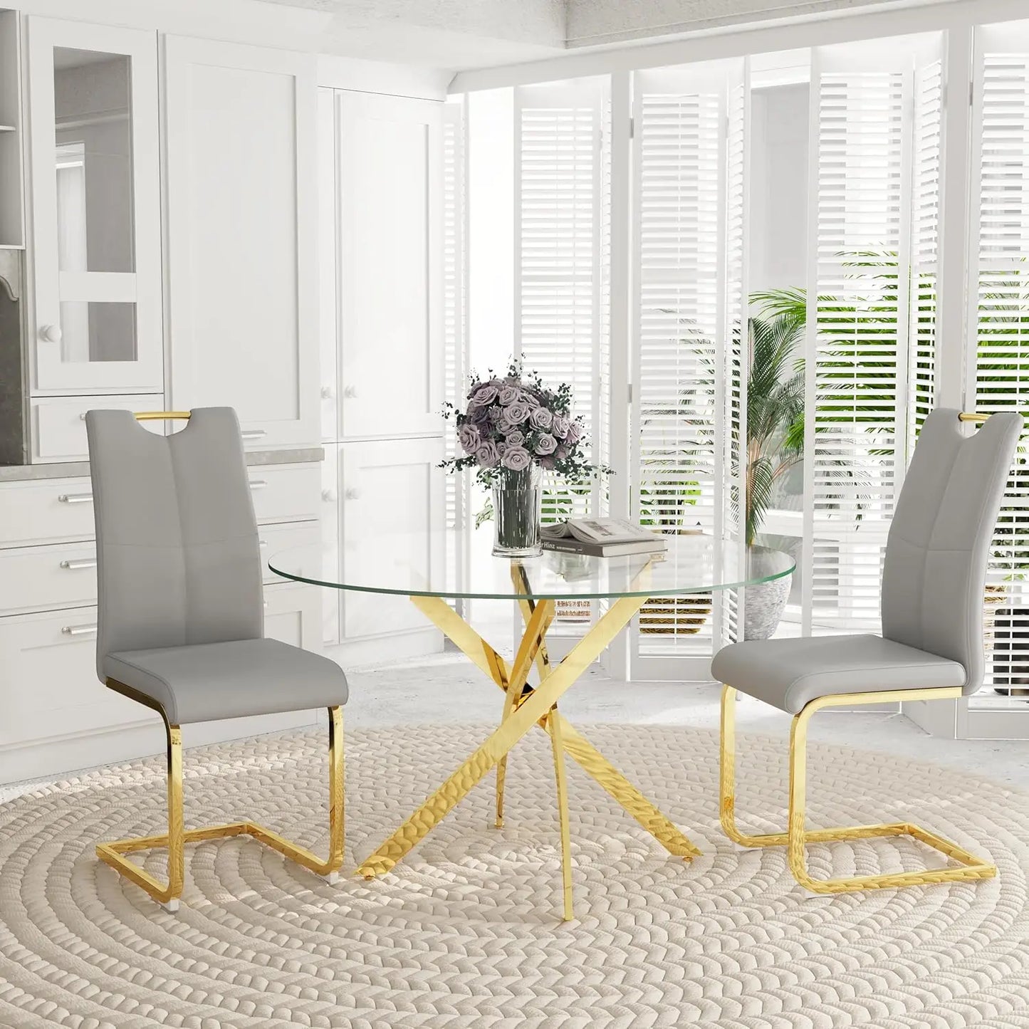 5-Piece Round Dining Table w/Tempered Glass