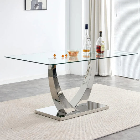 Glass Dining Table with Tempered Glass Tabletop