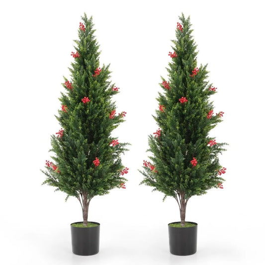 Set of 2 - 5.25 ft Artificial  Evergreen Potted Pine Plants