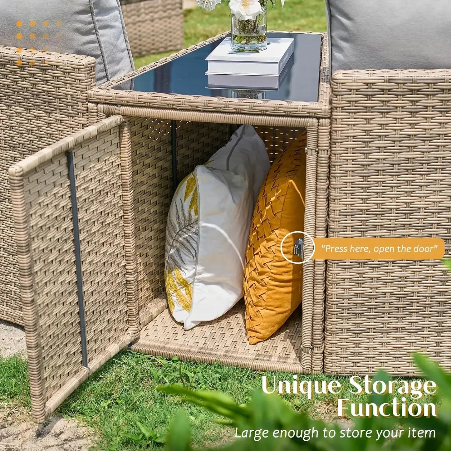 11 Piece Half-Moon Sectional Patio Furniture Set w/Large Storage Wedge Table