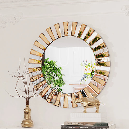 Round Sunburst Wall Mirror Beveled Edge Glass
