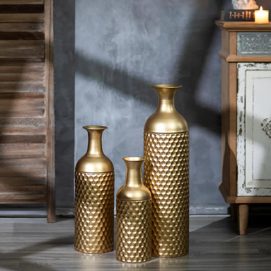 Set of 3 Modern Honeycomb Texture Vases