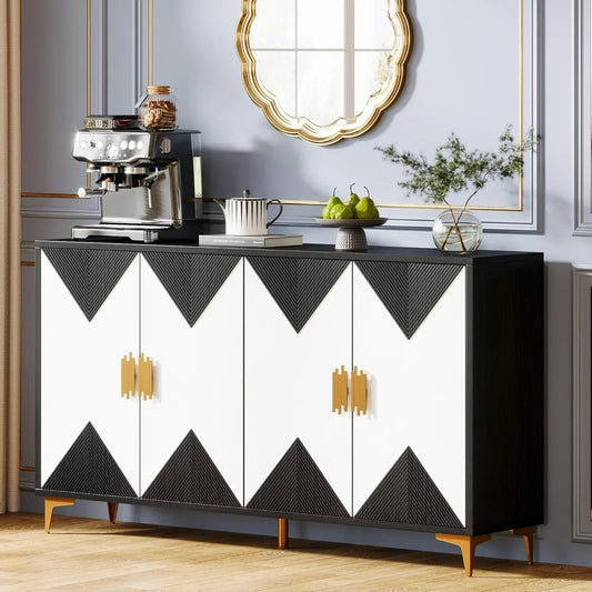 4-Door 55in. Buffet Cabinet with Geometric Pattern
