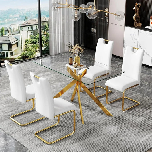 51.18" Rectangular Tempered Glass Dining Table