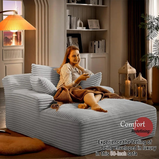 50'' Comfy Corduroy Chaise Lounge w/ 2 Throw Pillows