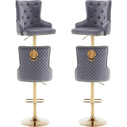 Velvet Nailhead Upholstered Height Adjustable Bar Stools (Set of 4)