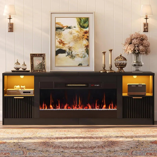 Fluted Media TV Entertainment Center with 36" Electric Fireplace