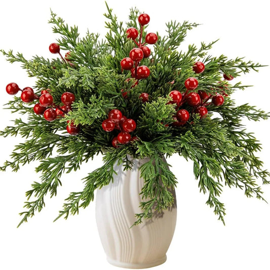 20-Pcs Christmas Artificial Pine Evergreen, Norfolk Pine, Cypress Leaves Stems