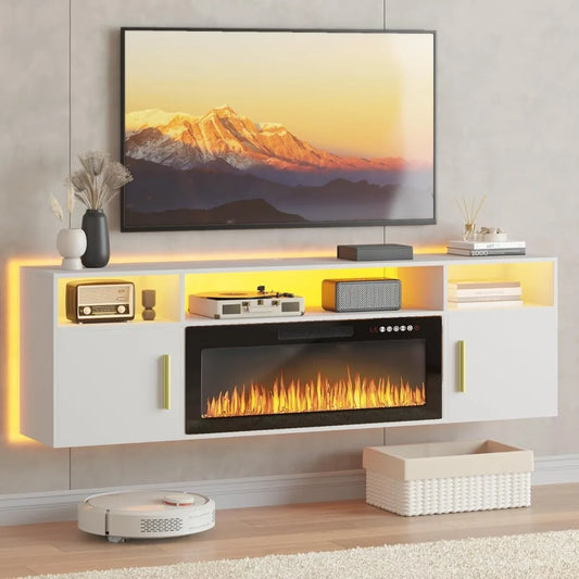 Wall Mounted Entertainment Center with LED Electric Fireplace