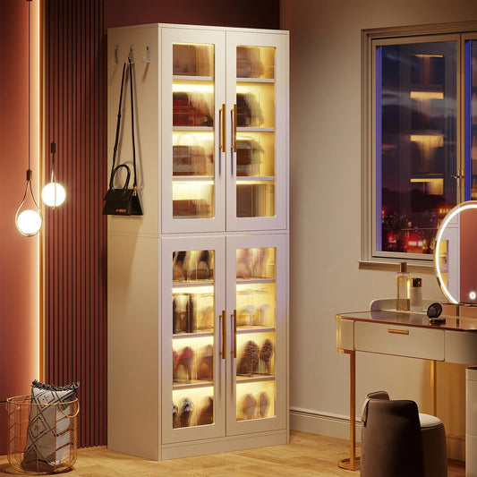 8-Tier Entryway Shoe Cabinet w/Acrylic Doors & LED Lights