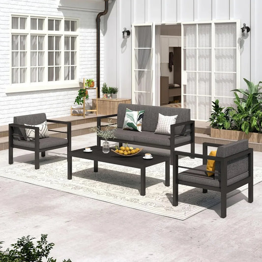 Outdoor 4 Pieces Modern Patio Aluminum Sofa Set