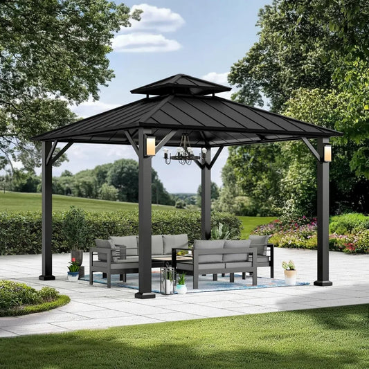 10'x10' Hardtop Gazebo with Galvanized Steel Roof & 4 LED Lights