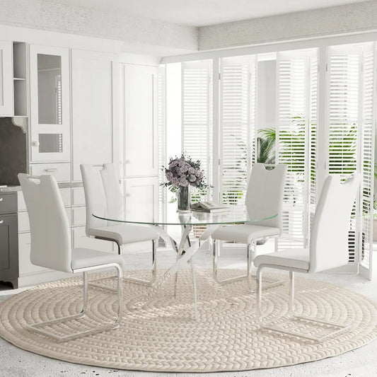 5-Piece Round Dining Table w/Tempered Glass