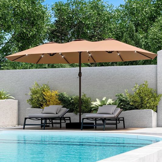 15ft Large Patio Umbrella with Solar Lights