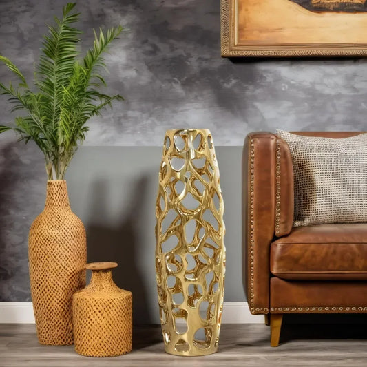 Large Gold Ceramic Floor Vase