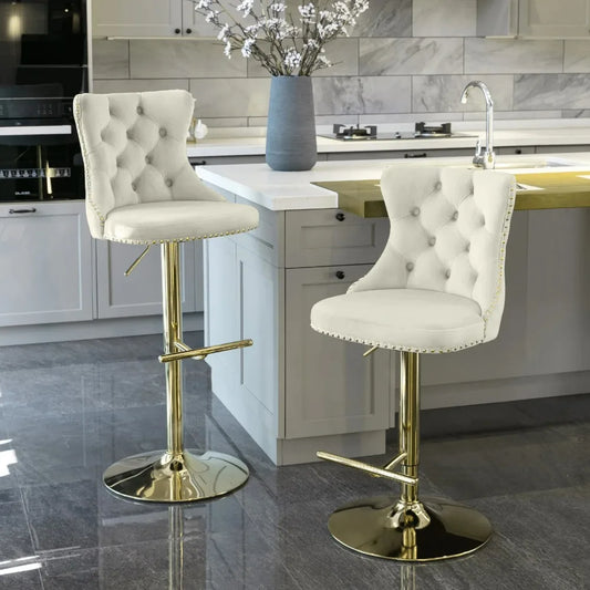 Velvet Bar Stools with Button & Nailheads (Set of 2)
