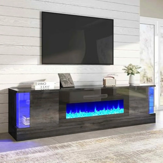 Glossy Oak Fireplace TV Stand w/36in. Fireplace for TVs up to 80in.
