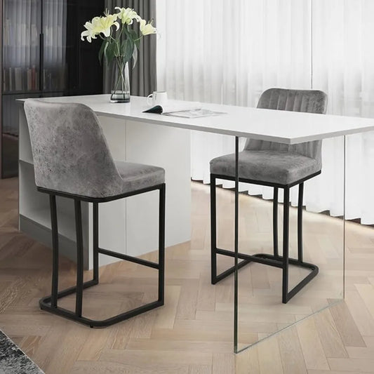 Upholstered Fabric Counter Height Bar Stools w/Footrest & Metal Legs