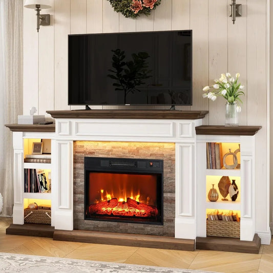 72" Electric Fireplace with Mantel and Cabinets