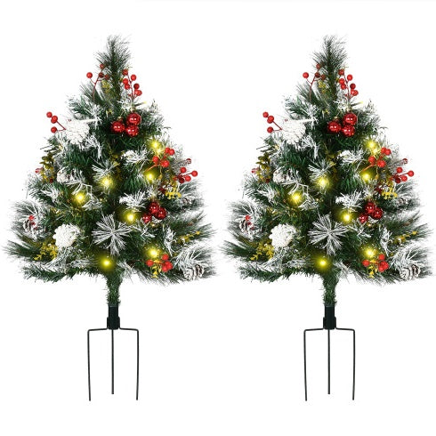 Pre-Lit Outdoor Entryway Artificial Christmas Tree (Set of 2)