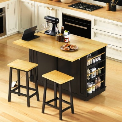 Large Kitchen Island with 2 Bar Stools and Power Outlet