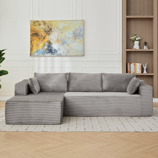 Convertible L-Shaped Sofa Bed w/Corduroy Fabric